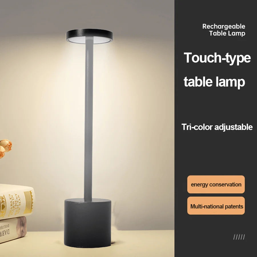 Rechargeable Touch LED Table Lamp – Modern Minimalist Metal Design, USB Powered, 3 Dimmable Modes