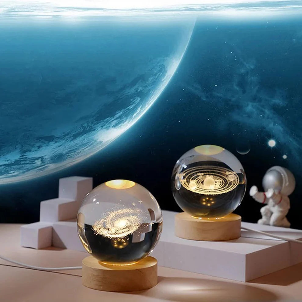 3D Crystal Ball Lamp – LED Night Light with Wooden Base