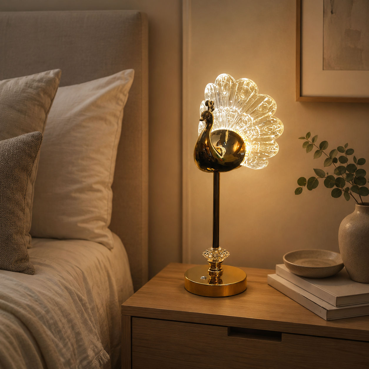 Modern Crystal Rechargeable Peacock Table Lamp