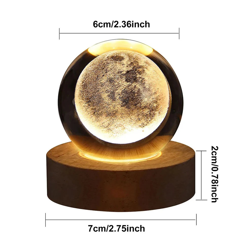 3D Crystal Ball Lamp – LED Night Light with Wooden Base
