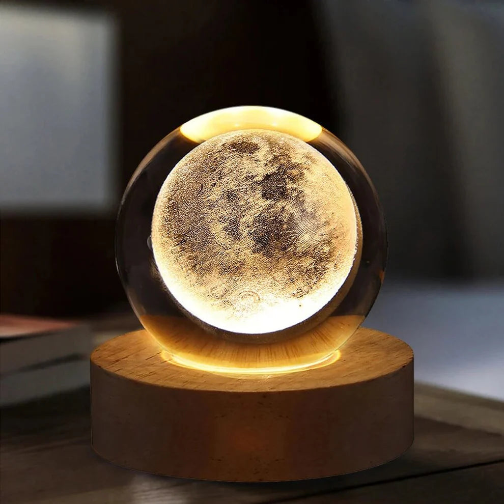 3D Crystal Ball Lamp – LED Night Light with Wooden Base