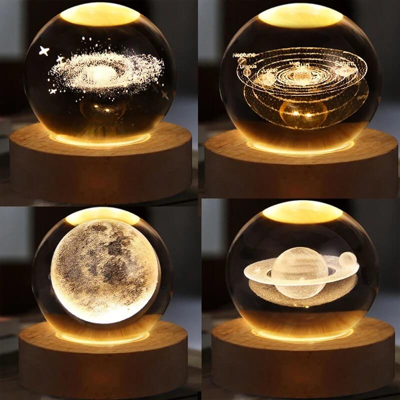 3D Crystal Ball Lamp – LED Night Light with Wooden Base