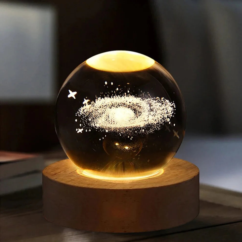 3D Crystal Ball Lamp – LED Night Light with Wooden Base