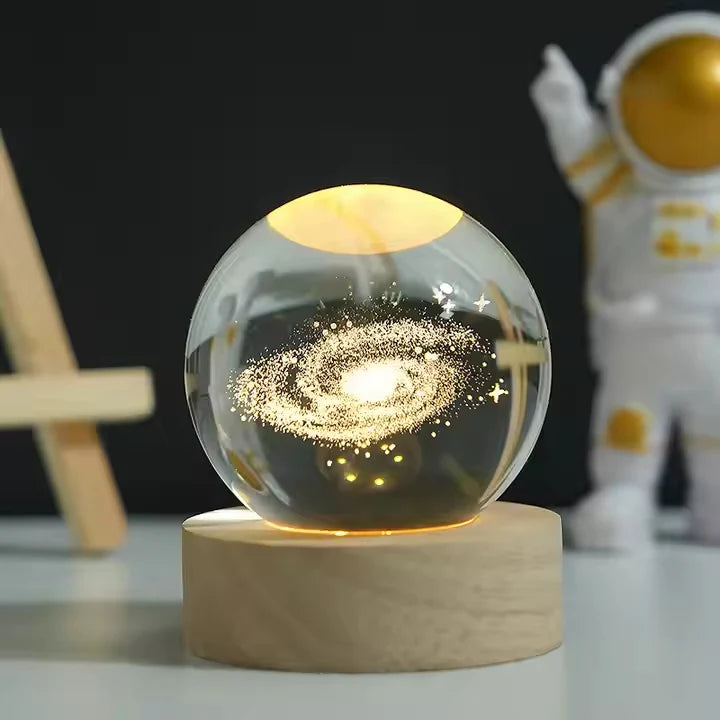 3D Crystal Ball Lamp – LED Night Light with Wooden Base