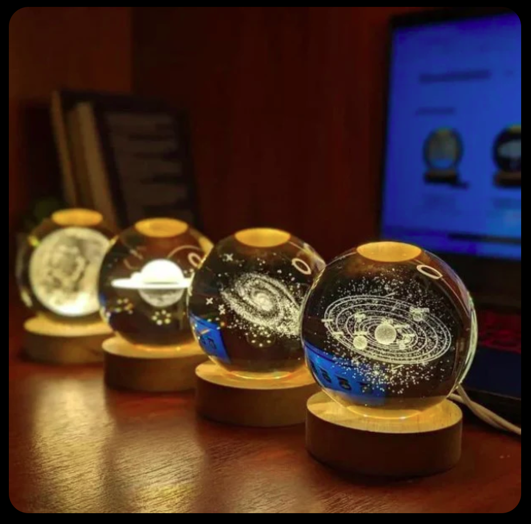 3D Crystal Ball Lamp – LED Night Light with Wooden Base