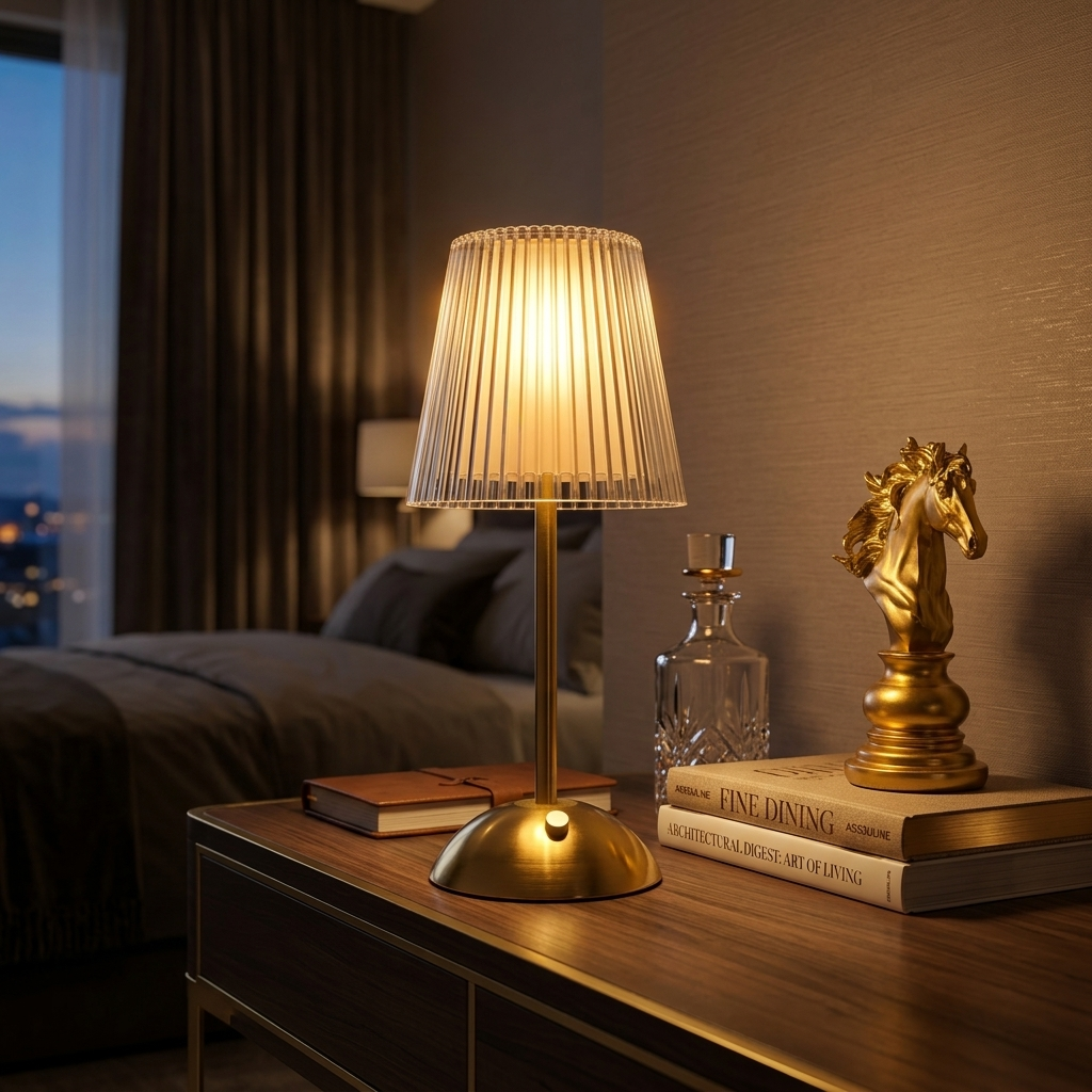 Luxury Cordless Rechargeable LED Table Lamp with Crystal Acrylic Shade