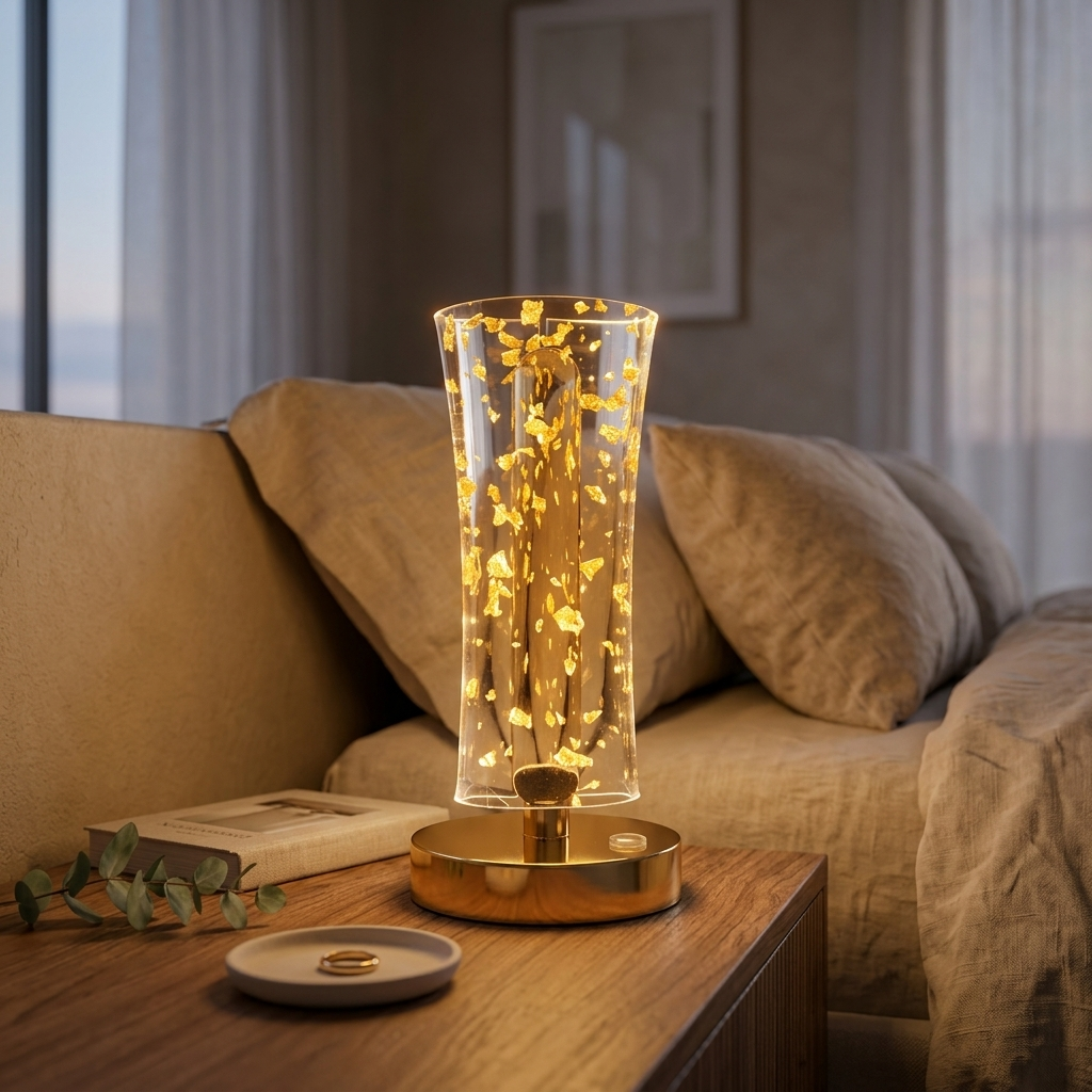 Modern Gold Foil Rechargeable Table Lamp – Decorative LED Accent Lamp