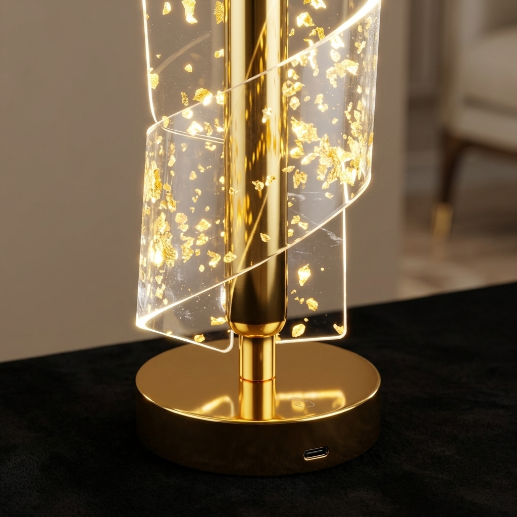 Luxury Gold Leaf LED Table Lamp (Spiral)