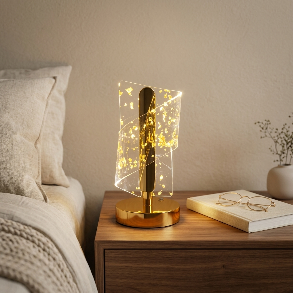 Luxury Gold Leaf LED Table Lamp (Spiral)