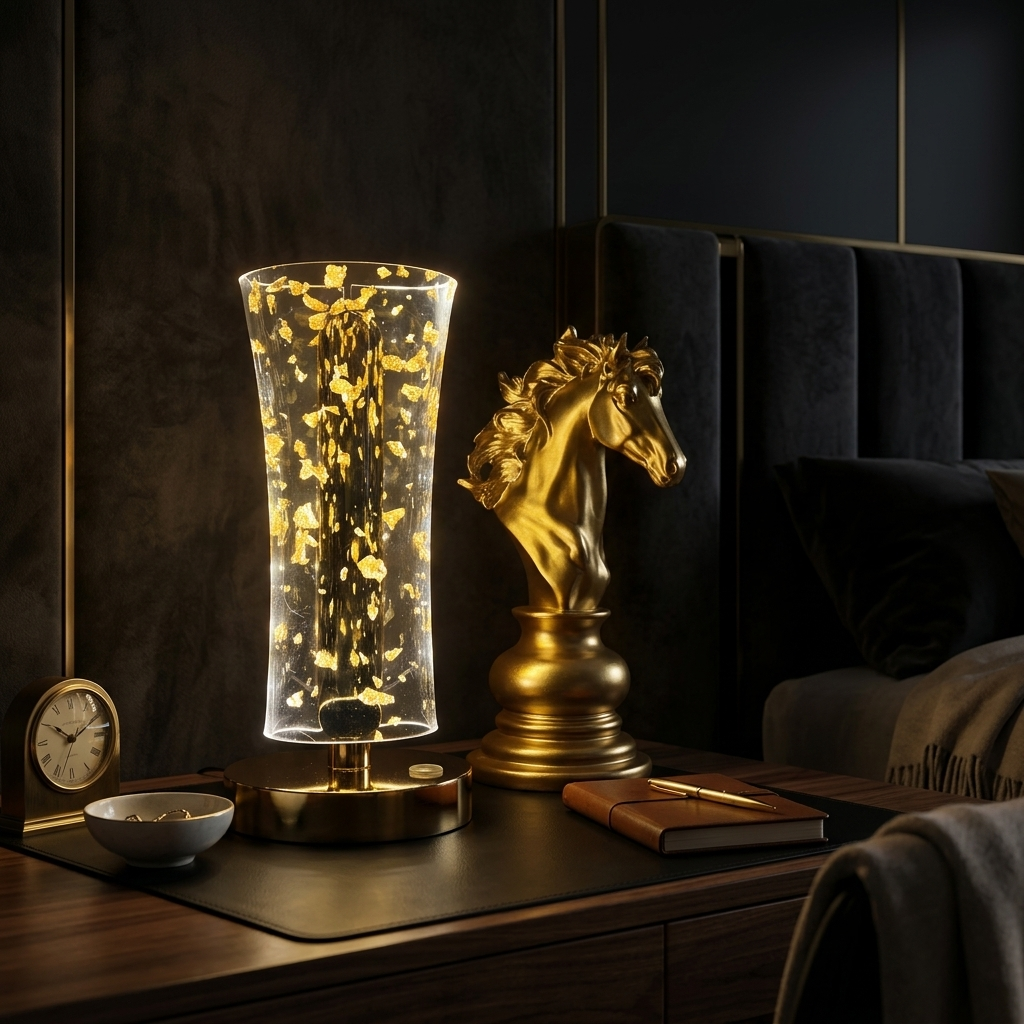 Modern Gold Foil Rechargeable Table Lamp – Decorative LED Accent Lamp