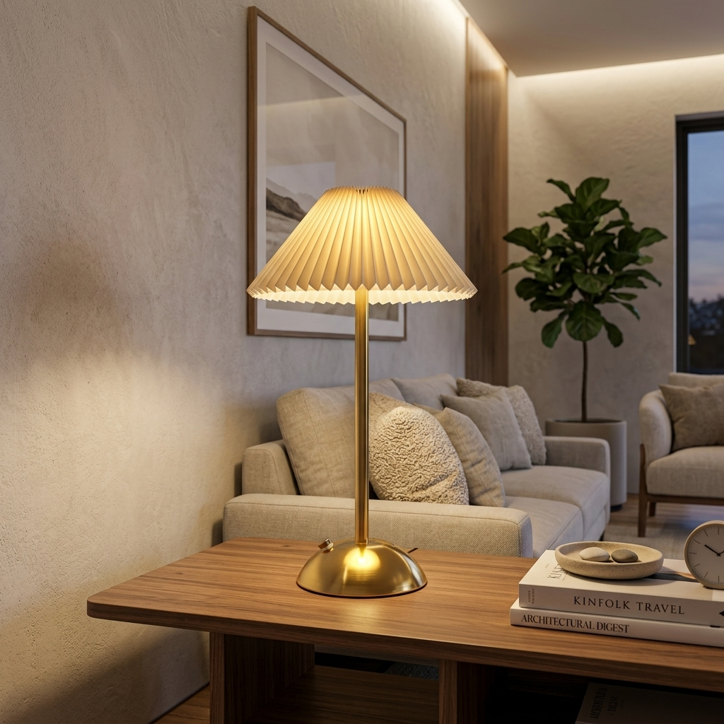 Luxury Minimalist Pleated Bedside Lamp with Gold Base
