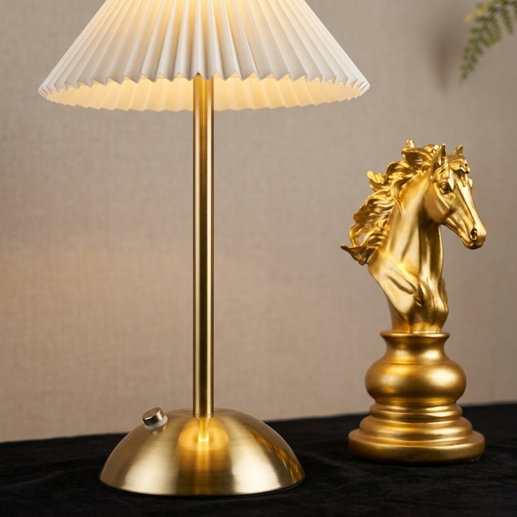 Luxury Minimalist Pleated Bedside Lamp with Gold Base
