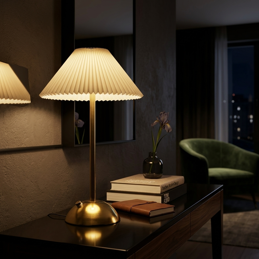 Luxury Minimalist Pleated Bedside Lamp with Gold Base