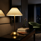Luxury Minimalist Pleated Bedside Lamp with Gold Base