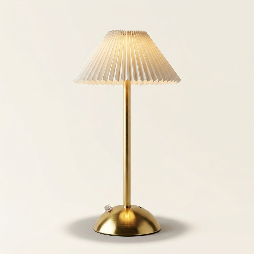 Luxury Minimalist Pleated Bedside Lamp with Gold Base